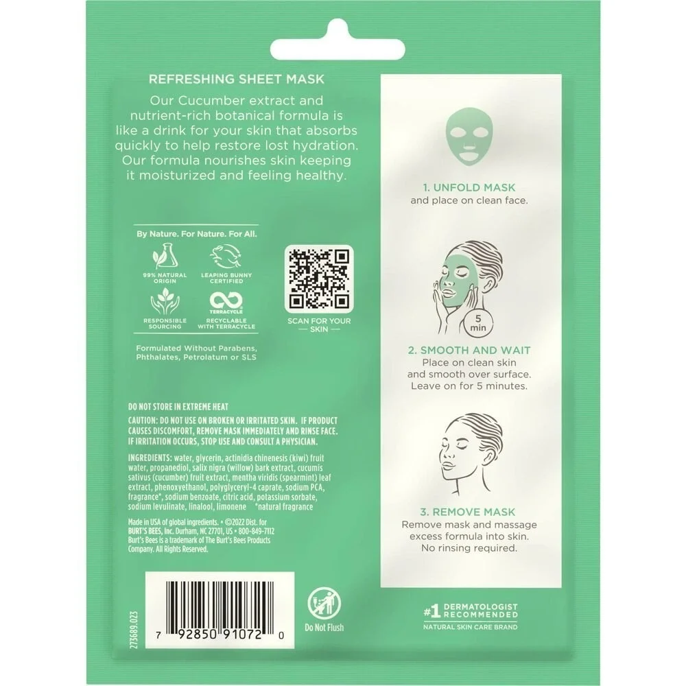 6 x by Burt's Bees Refreshing Sheet Mask - Cucumber